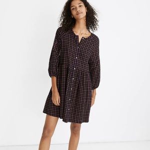 Madewell Plaid Flannel Raglan Button-Front Shirtdress